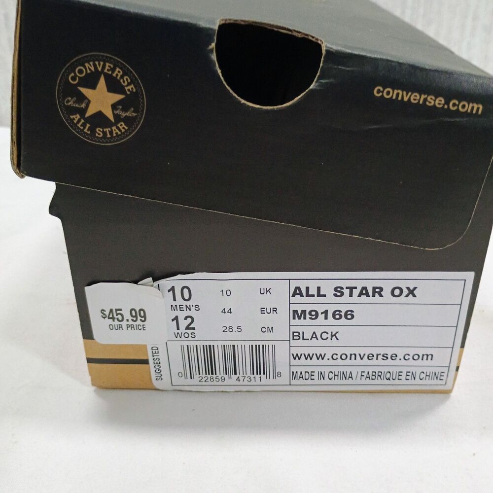 Converse Chuck Taylor All Star Ox Low Black Men 10 Women 12 Sneakers M9166 Box - Picture 9 of 9